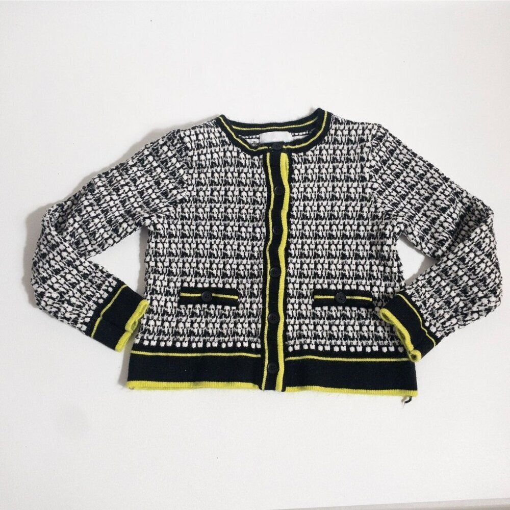 Rockets Of Awesome Girls Tweed Pattern Cardigan Sweater Black/White/Yellow Size